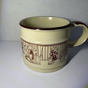 Vintage Holly Hobbie “Hearth and Home” Stoneware Mug – Brown Transferware